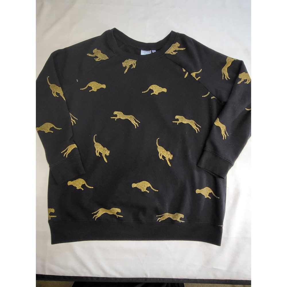 Torrid Super Soft Fleece Black Gold Metallic Cheetah Sweatshirt Size 0 (Large)